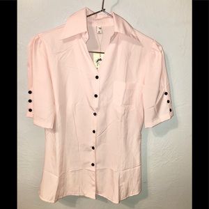 Rainbow tree pink short sleeve button down shirt